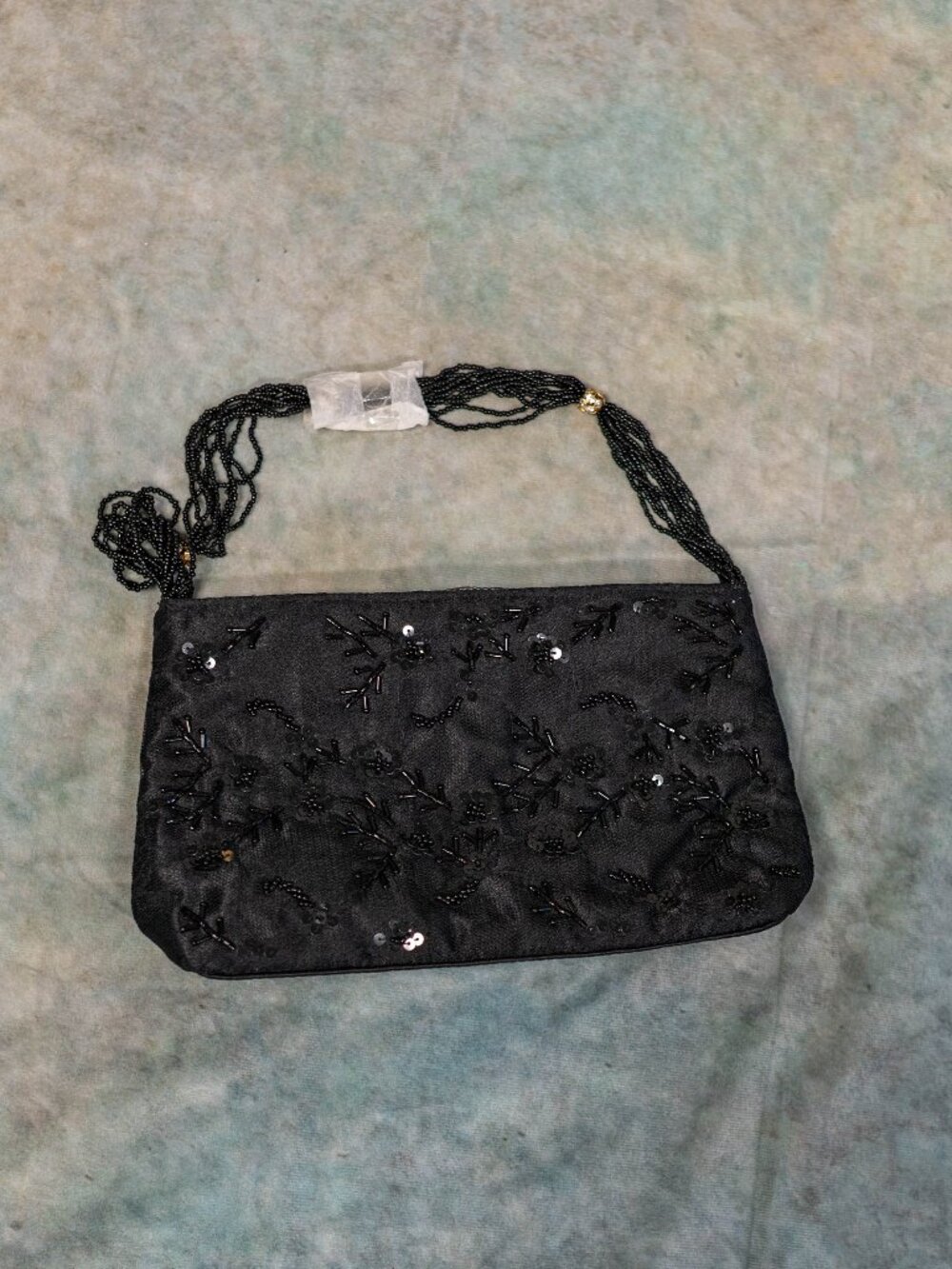 New Vintage 90s April Cornell Black Beaded Mini Handbag